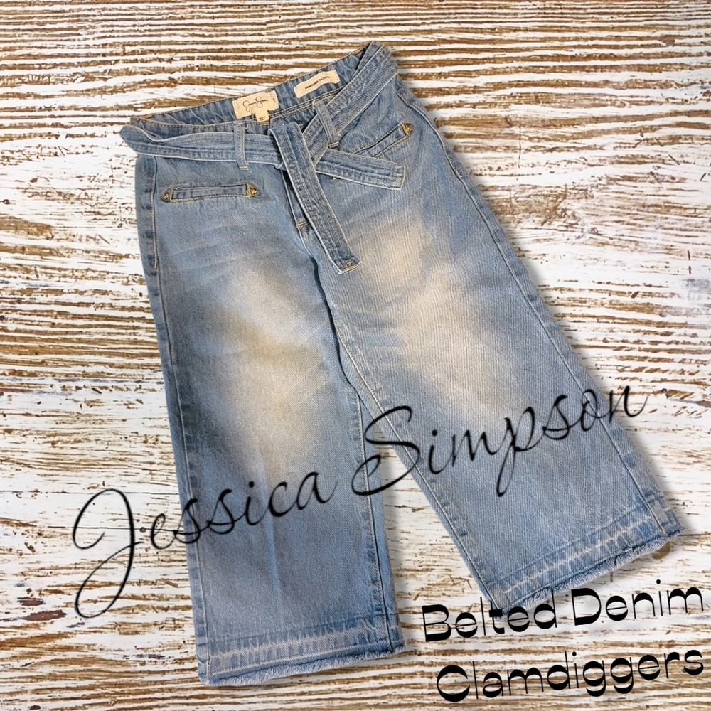 Jessica Simpson Demin Capris Culottes Clamdiggers With Belt Size 0